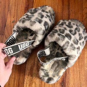 UGG Gray Leopard Fuzzy Slippers